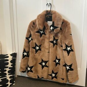 AVEC LES FILLES faux fur tan starred coat size XS